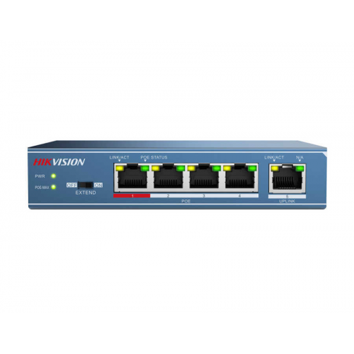 HIKVISION DS-3E0105P-E/M, 5 Port, Megabit, 4 Port PoE, 38W, +1 Port MegabBit Uplink, Yönetilemez, Masaüstü Switch