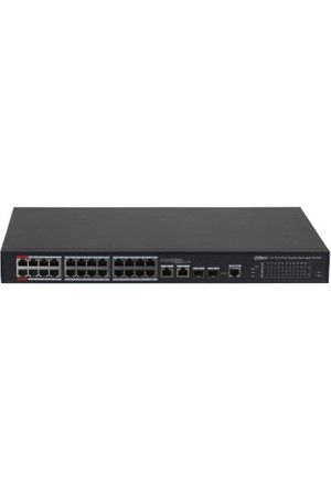 PFS4226-24GT-240 DAHUA 24 Port L2 Yönetilebilir Switch (24GE + 2GE SFP Port, 1 Konsol, Toplam 240W PoE )